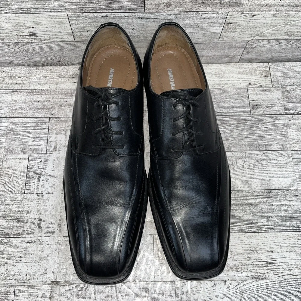 Johnston Murphy Black Leather Harding Panel Bicycle Toe Oxford Shoes Men Sz 9.5M